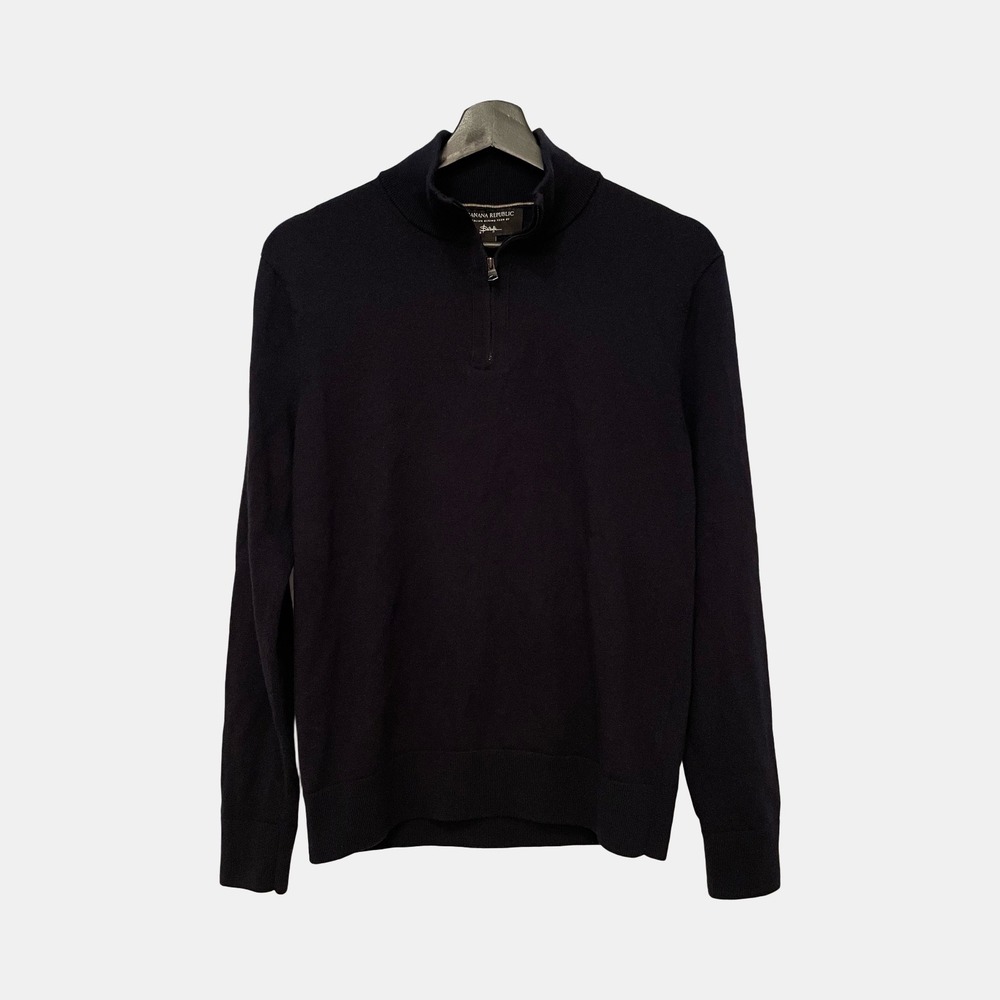 Banana Republic Mens Italian Merino Wool Quarter Zip Sweater Navy Blue Medium